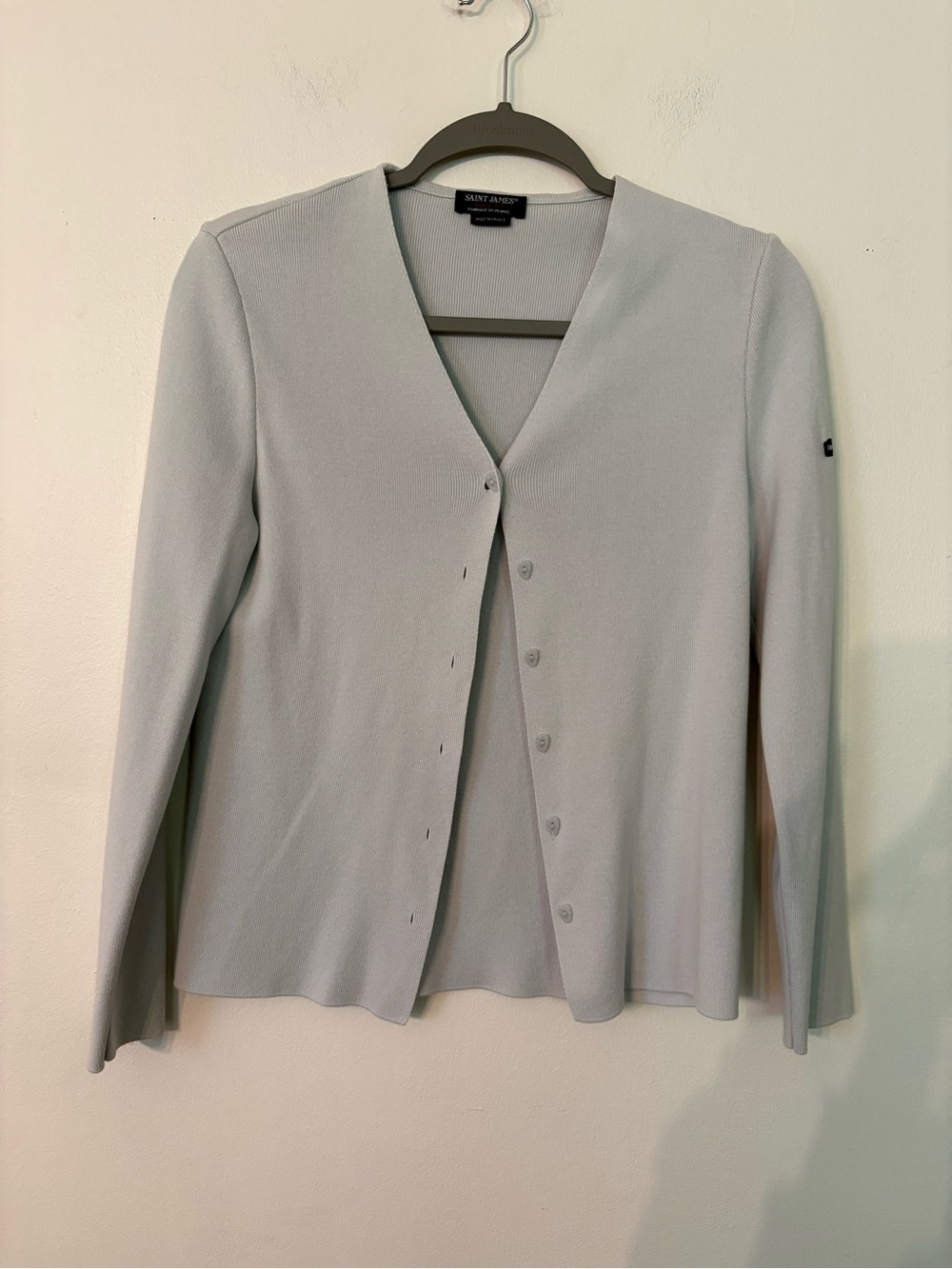 Saint James Women's Pale Gray V-Neck Button Cardigan